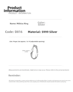 Detail view of S999 silver Mobius ring with adjustable size and 2.8mm band width