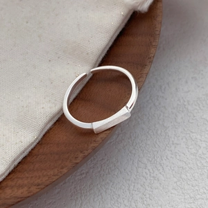 Minimalist S925 sterling silver rectangular open ring with a brushed metallic finish