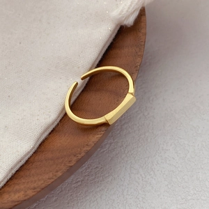 Minimalist S925 sterling silver gold rectangular open ring with a brushed metal finish