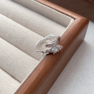 S925 sterling silver snake-shaped open ring with marquise-cut zircon and twig texture