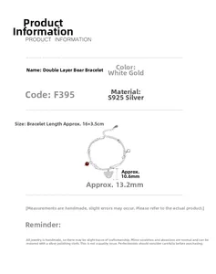 Detail of S925 sterling silver double-layer bear bracelet with precise measurements