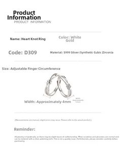 Specifiche dettagliate delle dimensioni per la coppia di anelli nodo in argento S999 e zirconi