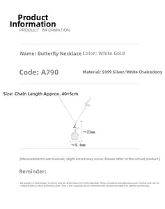 Détail du pendentif papillon en argent S999 avec calcédoine blanche et dimensions