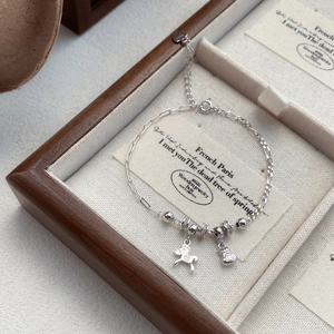 Luxueux Bracelet à Breloques en Argent Sterling 925 Cheval Sac d'Argent pour Femme Plaqué Platine Chaîne à Maillons Strass Ajustable Bijoux Cadeau