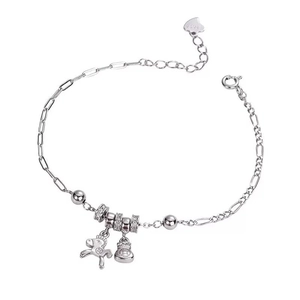 Bracelet en argent sterling S925 avec breloques cheval et sac de monnaie et cristaux brillants