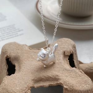 Minimalist S999 sterling silver cat pendant necklace on a fine O-chain for women