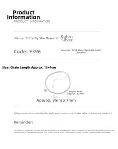 Détail du bracelet papillon étoile en argent S999 avec dimensions et oxyde de zirconium
