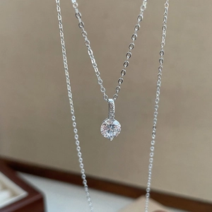 Collier Pendentif Diamant Unique en Argent Sterling S999 pour Femme Zirconia Minimaliste Chaîne à Maillons Ronde Bijoux