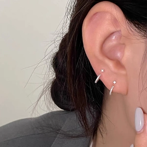 Luxus 999 Sterlingsilber Strass Ohrstecker Geometrische C-Form Minimalistische Silber Ohrringe Schmuck Für Damen