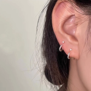 S999 Silber Ohrringe mit Solitär-Diamant und Huggie-Reifen-Set für Damen Mode