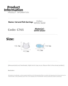 Detaillierte Größentabelle für S999 Silber asymmetrische Katze und Fisch Ohrstecker