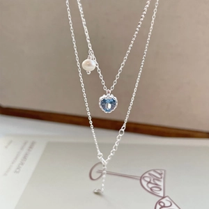 S925 Sterlingsilber Blaues Herz Zirkon Süßwasserperle Halskette Für Damen Koreanischer Stil Romantisch Leichter Luxus Schlüsselbeinkette