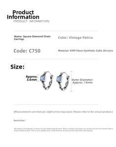 Spécifications de taille des boucles d'oreilles créoles S999 argent et zircon cubique