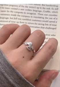Macro shot of S925 sterling silver rocking horse ring with coin detail on a hand