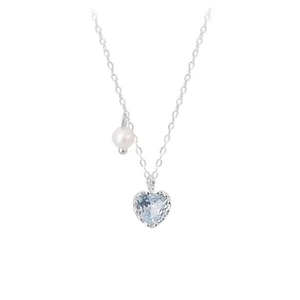 S925 Sterling Silber Herz Halskette mit blauem Zirkon und eleganter weißer Süßwasserperle