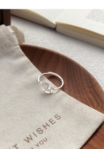 Macro view of adjustable S925 sterling silver rocking horse ring on a gift bag