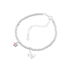 Élégant bracelet en argent S999 avec breloques étoile rose et papillon pour femmes