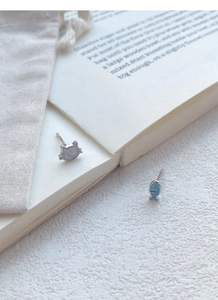 Detailansicht der S925 Sterling Silber Katzen und Fisch Ohrstecker auf einem Buch