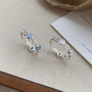 925 Sterling Silver Ring Oval Zircon Hollow Chain Adjustable Open Ring Minimalist Korean Luxury Style Women Jewelry Accessory