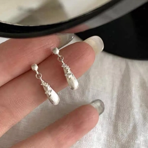 Minimalist S925 Sterling Silver Water Drop Stud Earrings With Zirconia Brushed Matte Dangle Earrings For Women Fashion Jewelry