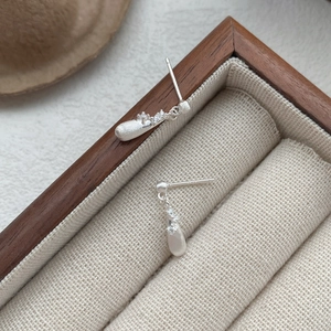 S925 sterling silver teardrop drop earrings with brushed finish and zircon accents