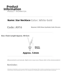 Detailed size specifications for S999 silver star pendant necklace with 40+5cm chain