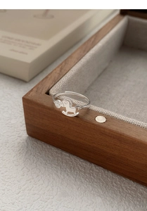 Macro shot of S925 sterling silver rocking horse ring with coin detail on jewelry box