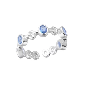 Minimalist S925 sterling silver open ring with linear light blue zircon stones
