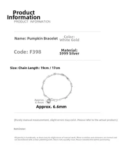 Detailed specifications of S999 silver pumpkin bracelet with size dimensions and silver material