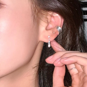 S925 Sterling silver water drop zircon earrings with matte ear cuff set for women
