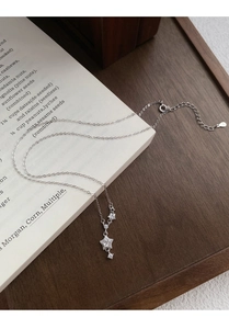 Detailed view of S925 silver star pendant necklace with sparkling cubic zirconia stones