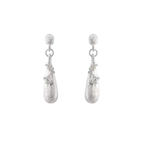 Exquisite S925 sterling silver brushed teardrop earrings with detailed floral cluster accents