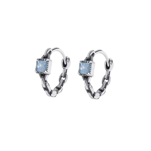 Boucles d'oreilles créoles S999 en argent avec une pierre de zircon carrée bleu clair