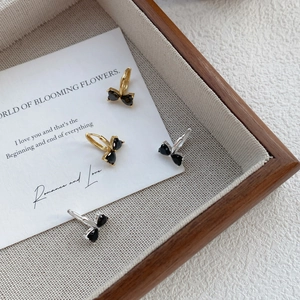 Luxury 925 Sterling Silver Bowknot Hoop Earrings With Black Heart Cubic Zirconia For Women Vintage Heart Jewelry For Wedding