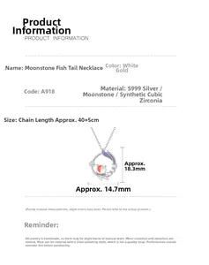 Détails du collier queue de poisson en argent S999 avec pierre de lune et zircon