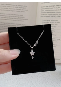 Close-up of S999 sterling silver star pendant necklace with sparkling cubic zirconia inlay