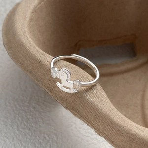 925 Sterling Silver Rocking Horse Ring With Ancient Coin Design Adjustable Opening Minimalist New Chinese Style Jewelry Gift For Women