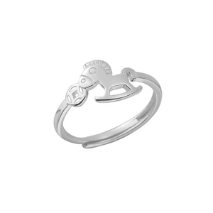 S925 Sterling Silver adjustable ring featuring a rocking horse and fortune coin design
