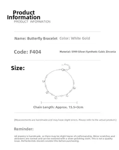 Spécifications détaillées du bracelet papillon en argent S999 avec dimensions et infos tailles