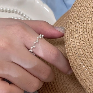 925 Sterling Silver Star Open Ring For Women Exquisite Adjustable Pentagram Finger Ring Light Luxury Fashion Jewelry