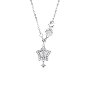 Elegant S999 sterling silver star pendant necklace with sparkling zircon pavé for women