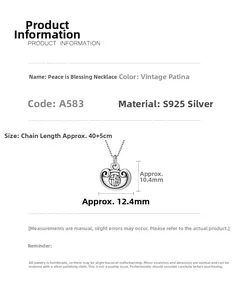 Technical dimensions of S925 silver ingot pendant necklace with Blessing engraving