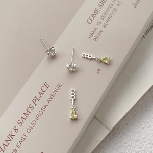S925 sterling silver star studs with yellow teardrop pendants and sparkling zircons