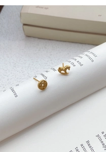 Detailed view of asymmetric S925 silver horse and coin earrings on a book