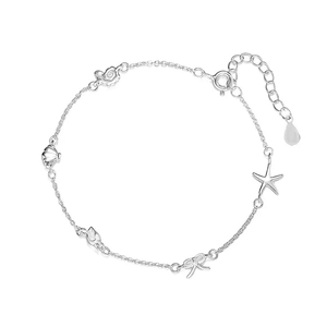 S999 Sterling Silver Ocean Bracelet with Starfish Shell and Bowknot Pendants