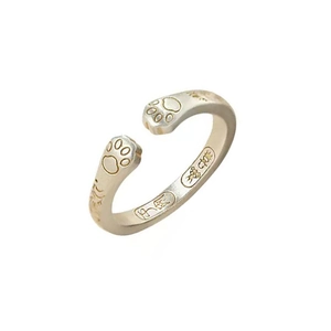 S999 Sterling Silver Cat Paw Adjustable Ring with Vintage Engraving on White Background