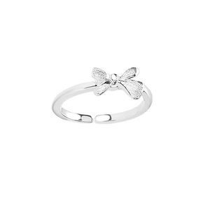 Adjustable S999 silver bow ring with matte finish for a minimalist feminine style
