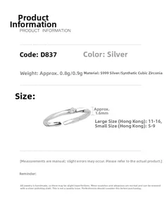 Detailed specs of Mobius S999 sterling silver ring with cubic zirconia details