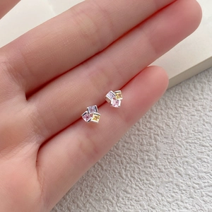 Boucles d'oreilles en argent S925 avec cristaux de zircon carrés roses violets et jaunes