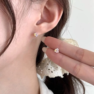 Boucles d'oreilles S999 en argent avec zircons colorés en forme de sucre carré pour femme